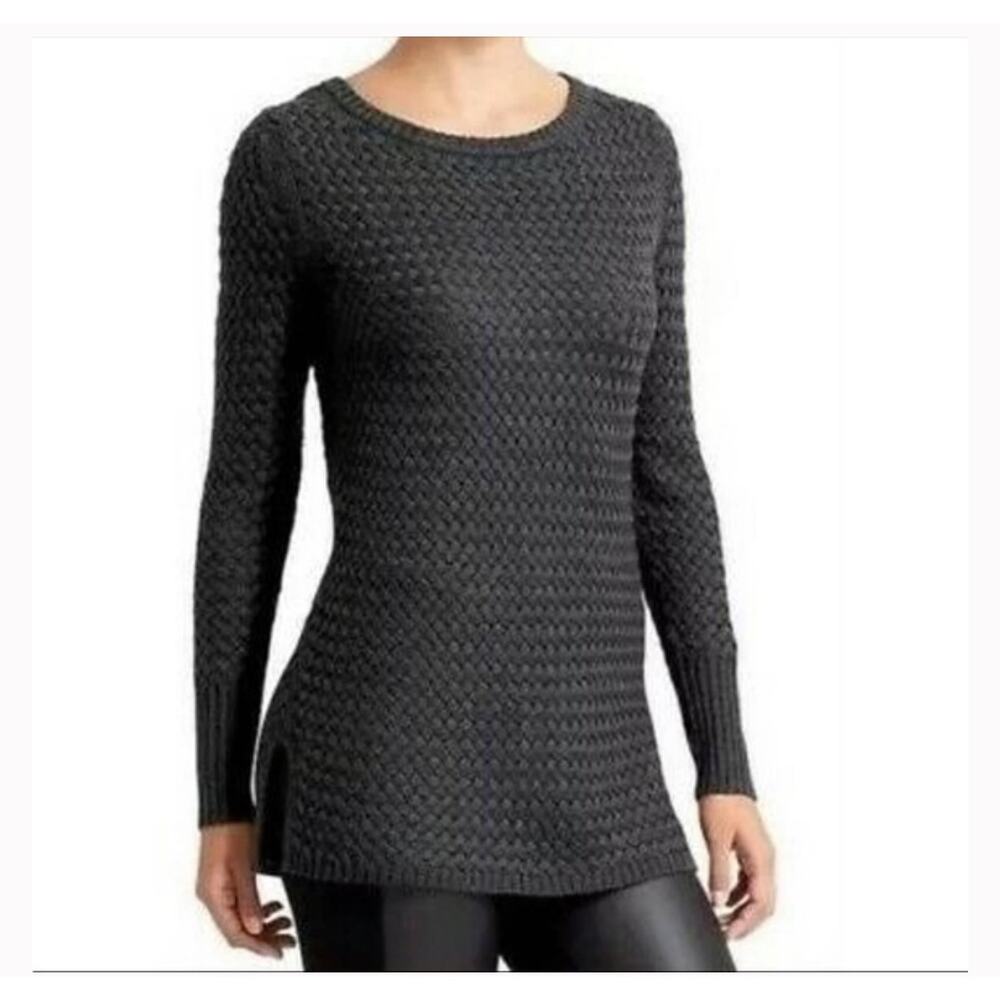 Athleta Cypress Basketweave Black Merino wool knit sweater womens XXS top